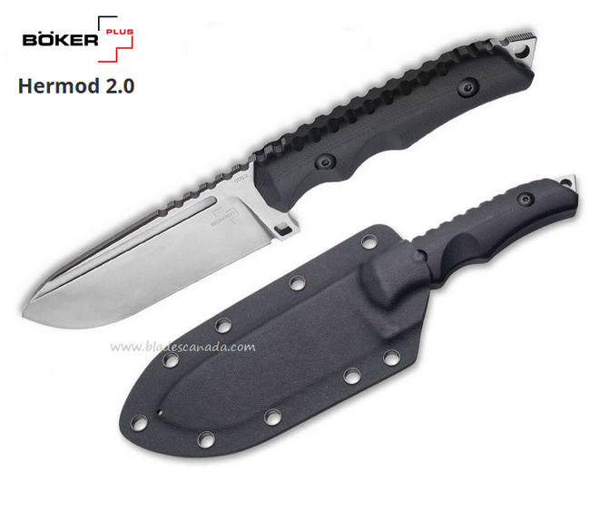 Boker Plus Hermod 2.0 Fixed Blade Knife, D2 Steel, G10 Black, Kydex Sheath, 02BO053